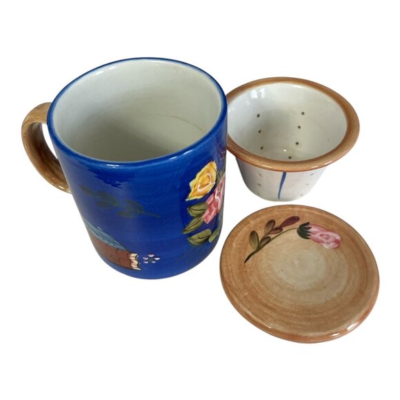 Barnes & Noble Mug – Royal Blue Floral Roses Books – Tea Mug with Infuser & Lid - Picture 4 of 6